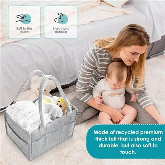 2 Pack Diaper Caddy Organizer Baby Nursery Storage Bin Car Basket Grey - Picture 4 of 8